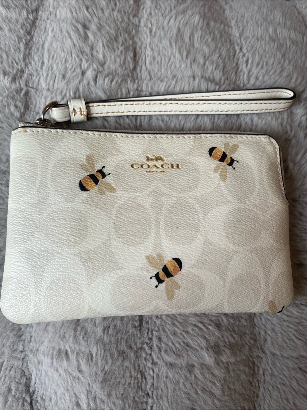 COACH Cream Bee Print Wristlet